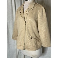 Chico's Size 2 US L-12 Beige Textured Jacquard Jacket Business Preppy Minimalist
