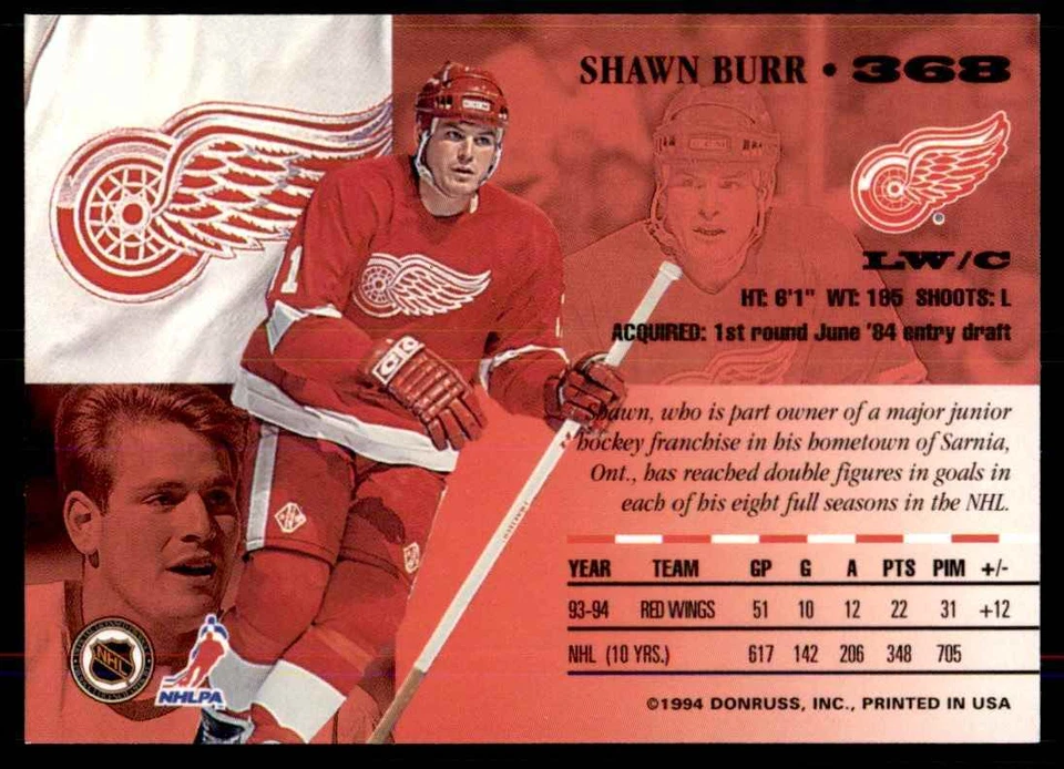 1994-95 Leaf Shawn Burr Detroit Red Wings #368 - Image 2 of 2