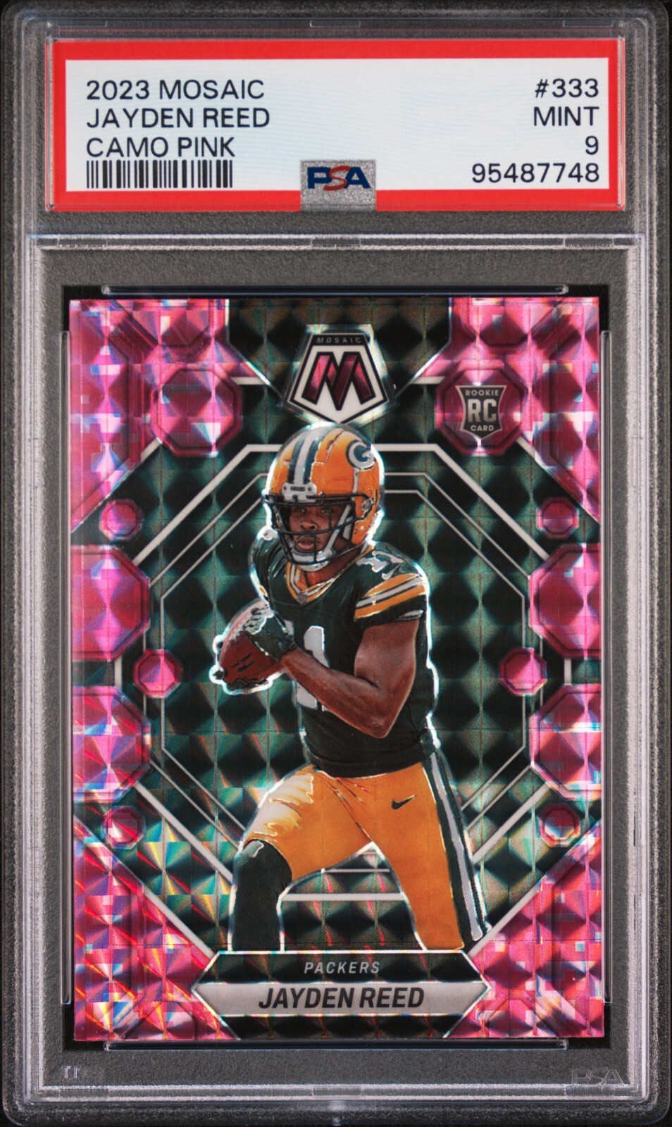 2023 PANINI MOSAIC 333 JAYDEN REED,   CAMO PINK  RC,   PSA 9,   SUPERB!!!!