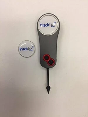 Pitchfix Fusion Single Prong Divot Tool Gunmetal/Red, with extra marker