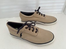 NWOB Ralph Lauren Polo Khaki Tan Shoes Canvas Lace Up Sneakers Youth Boys 2.5