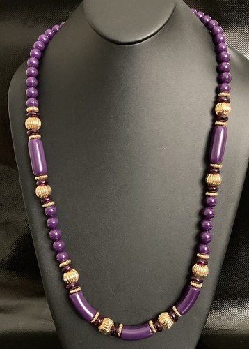 Vintage Trifari Statement Necklace Purple Lucite and Gold Tone Beaded 1980s