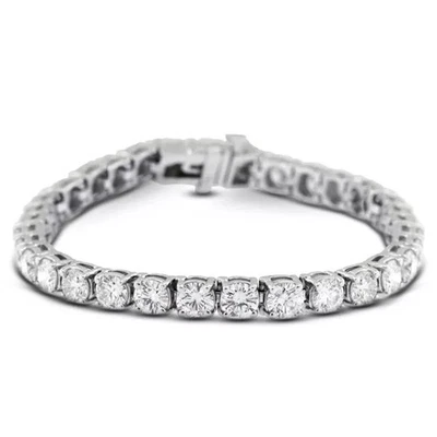 Tennis Bracelet Cert Solid 14K White Gold 7 CT Round Natural Mined Diamond F VS2 - Image 1 of 4