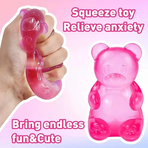 Pink Gummy Bear Stress Relief Toy Squishy Sensory Fidget Nice Cube Kids Gift New