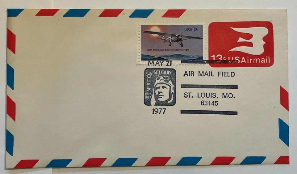 1977 Spirit of St Louis Commemorative Postmark Covers w/ Plate Block of Stamps - Image 3 of 4