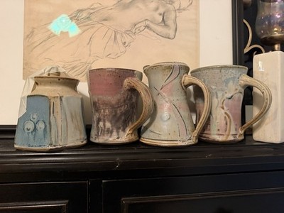 Set Of Four JERRY KESSLER Loess Hills Studio Pottery Pieces Signed-Onawa Iowa