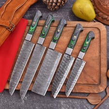CHRISTMAS GIFT /Hand made Damascus Steel Chef Set with Leather Roll CH-110