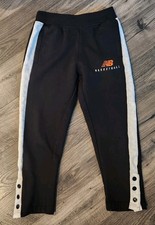 New Balance Youth Size Med 8 Athletic Logo Fleece Jogger Black Sweatpants Snap