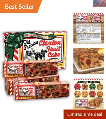 Celebrated Claxton Dark Recipe Fruitcake in Holiday Carton - 3 x 1 Lb Packs