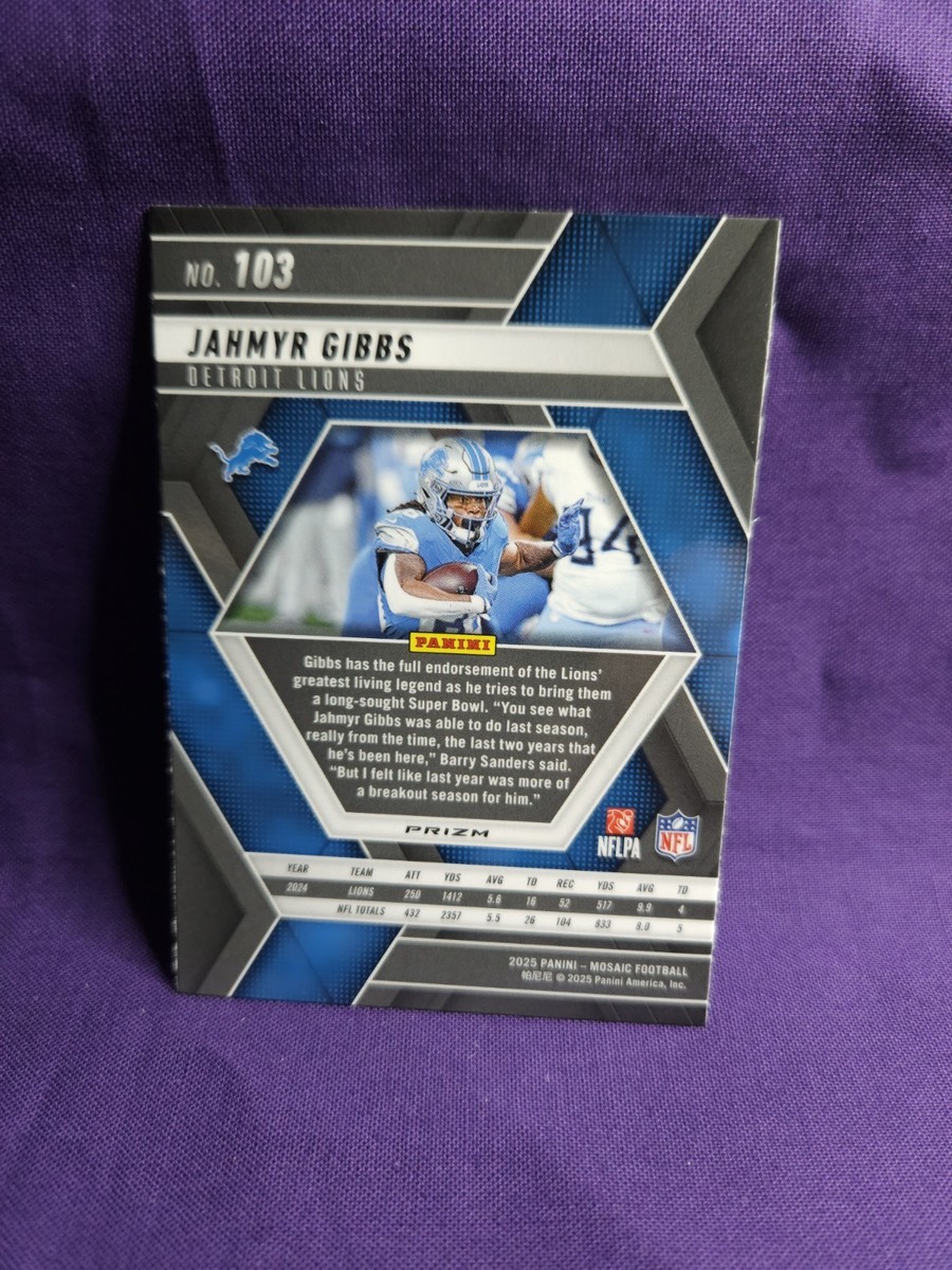 2025 Panini Mosaic - Rookies Jahmyr Gibbs #103 Silver Prizm -Lions
