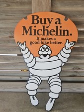 RARE GIANT VINTAGE MICHELIN TIRES ADVERTISING PORCELAIN ENAMEL SIGN 30" X 19"