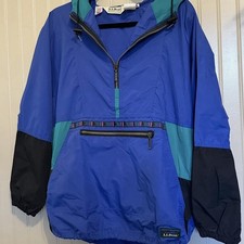 LL Bean Anorak Aztec Zip Hood Windbreaker Jacket Medium Vintage 90 s