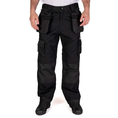 Lee Cooper Herren Arbeitshose Cargo mit Holstertaschen Knietaschen Schwarz 32W