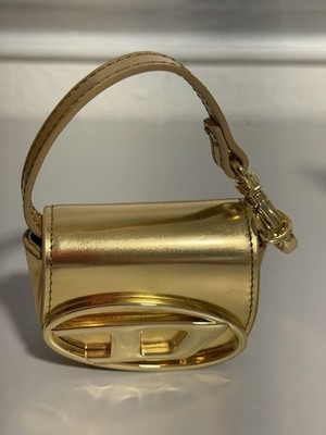 Diesel 1DR XS Leather Shoulder Bag Gold X08957 Auth