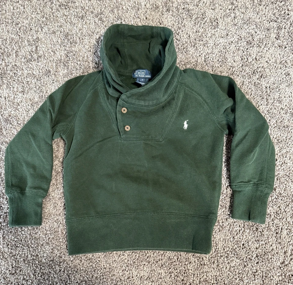 Винтажный Polo Ralph Lauren толстовка детский размер 5 мальчиков шаль воротник зеленый пуловер - Изображение 2 из 4