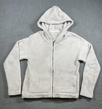 UGG Jacket Womens Medium White Fleece Full Zip Hooded Pockets Cozy Soft