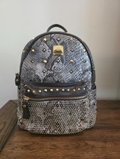 RARE MCM Stark Backpack Gray Python Print with Gold Studs MWK3SVG06EG001