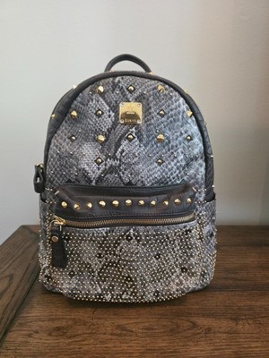 RARE MCM Stark Backpack Gray Python Print with Gold Studs MWK3SVG06EG001