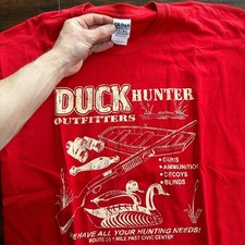 Duck Hunter Vintage T Shirt Swimming Canoe Row Gun Red Y2K Hunting Cool ...