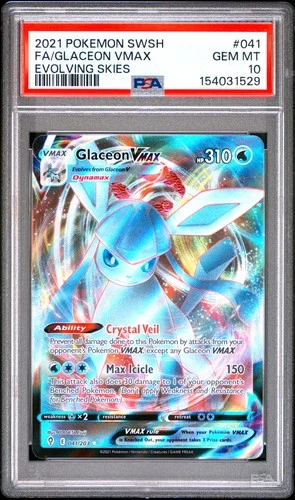 PSA 10 Glaceon Vmax Ultra Rare #041 2021 Pokemon Evolving Skies 154031529