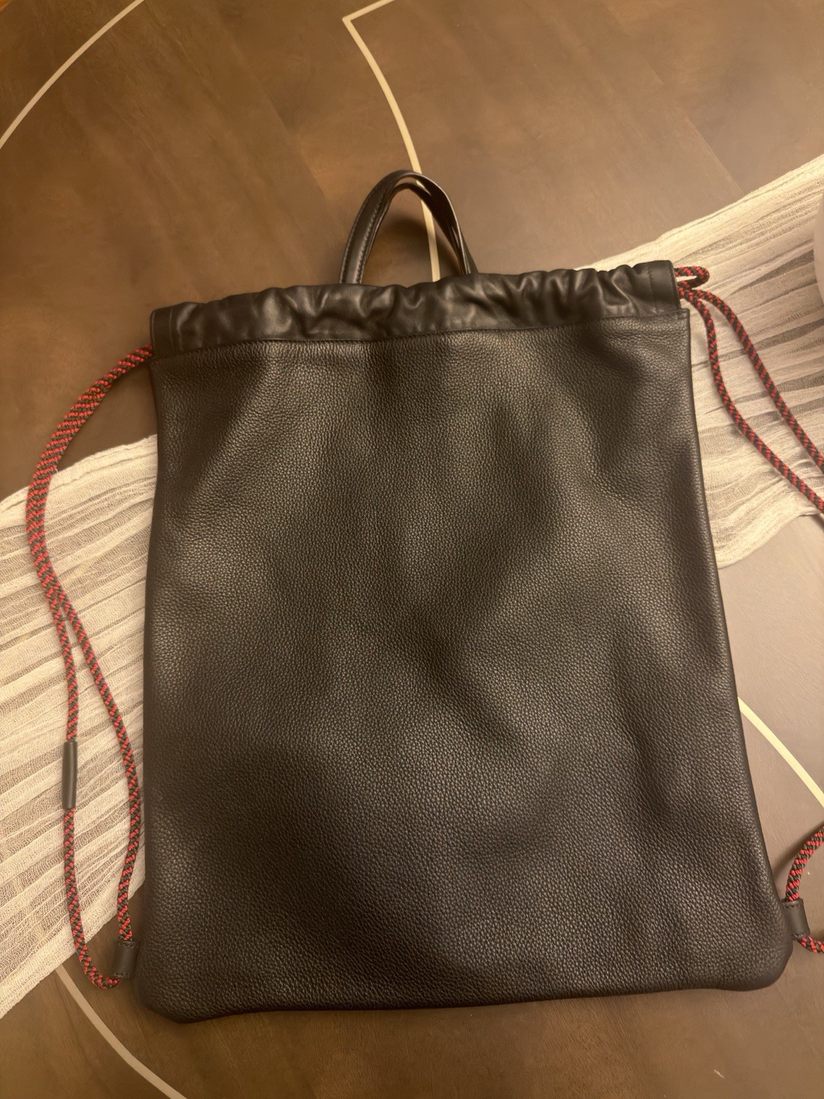 Authentic Gucci Leather Drawstring Backpack Black… - image 8