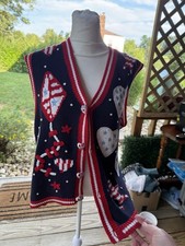 Eagle's Eye Patriotic Parade Large Sweater Vest Embroidered Knitted VTG 1996