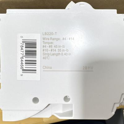 Leviton LB220-T 20A 2-Pole 120/240V AC White Rectangular Plug-In Circuit Breaker