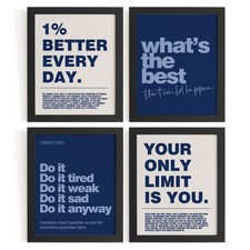 Motivational Inspirational Office Wall Art Decor Prints Set of 4, Navy Blue M...