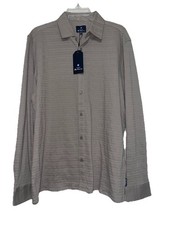 New Ben Sherman Men s Textured Knit Button Up Shirt Timberwolf Size Large NWT