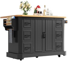 Mobile Kitchen Island Cart w/ Drawers, Adjustable Worktop, Storage Cabinet Black