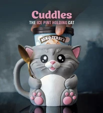 3D Printed Cat Ice Cream Pint Holder - Cuddles the Cat Keeps Your hands Warm