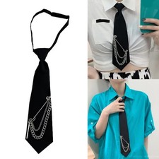 School Uniform Punk Necktie Harajuku Long Chain Metal Pin Vintage Pre Tied Tie