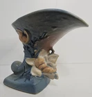 1943 Roseville Blue Magnolia 185-8 Cornucopia Vase Vintage