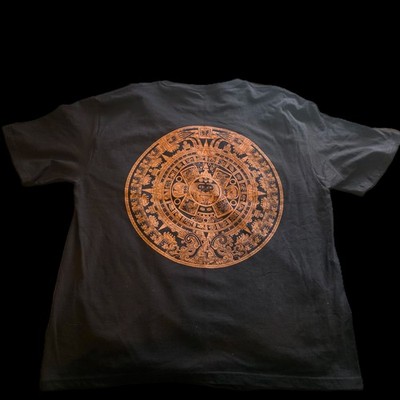  Aztec Calendar Graphic Print Cotton Men's XL Black Short Sle 