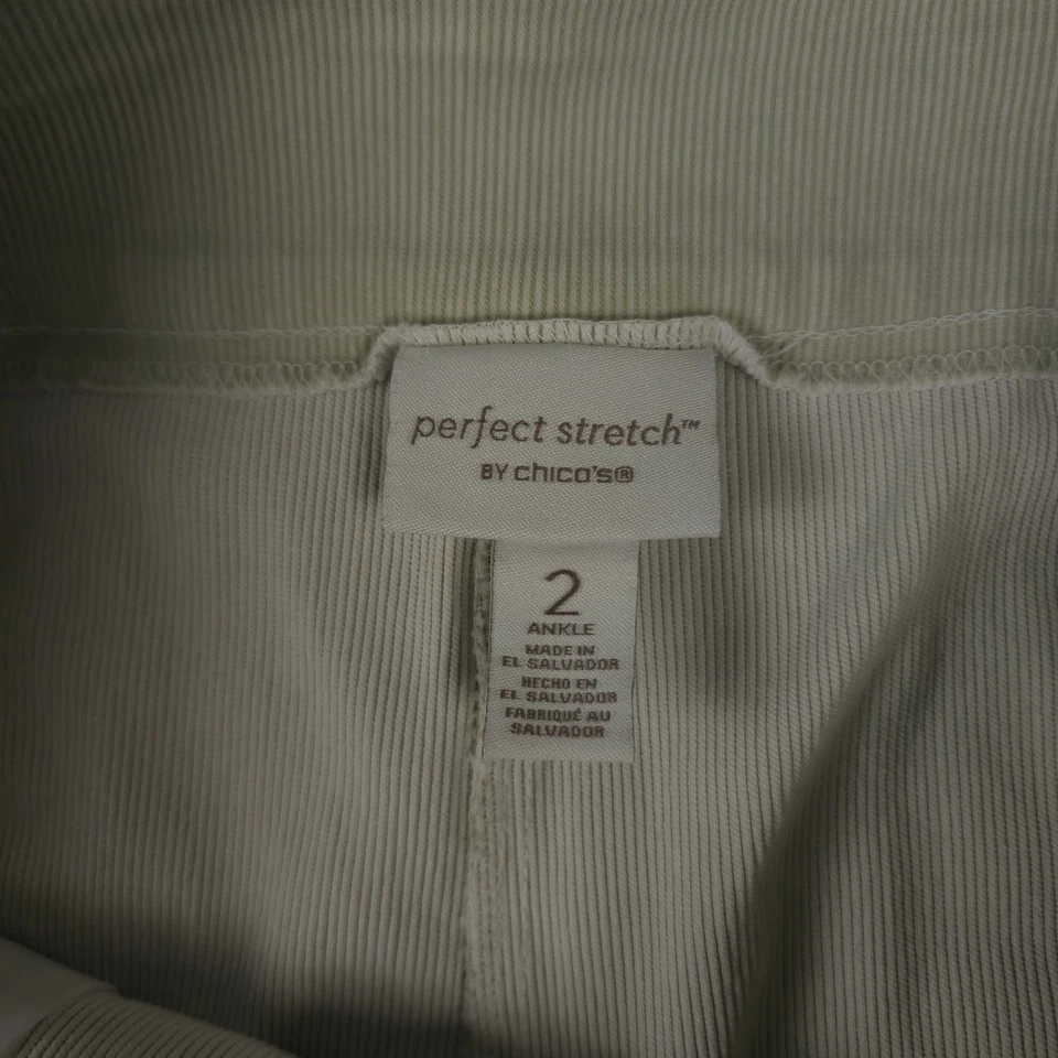 Pantalones Chicos 2 EE. UU. 12 Verde Blanco Mini Rayas Encaje Dobladillo Josie Delgado Tobillo Pull On Foto 3 de 4