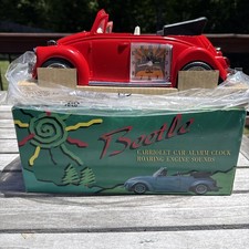 Vintage Beetle Cabriolet Car Alarm Clock Red Vw Bug Convertible Engine Sound Nib
