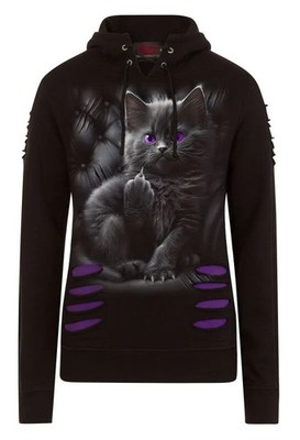 Spiral Kapuzenpullover Damen Cattitude schwarz/lila Katzen, Rockwear