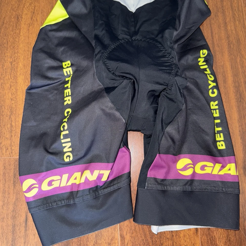 Santini Giant Better Cycling Bib Shorts L Black Yellow Italy Made Padded Chamois - Image 2 of 4