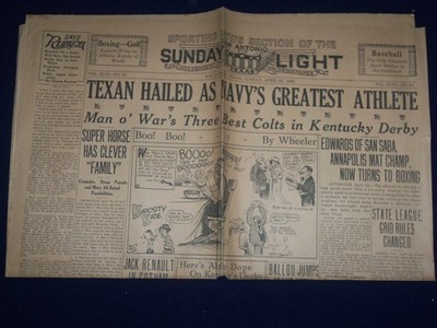 1926 APRIL 25 SAN ANTONIO SUNDAY LIGHT SPORT SECTION - TEXAN HAILED - NP 972B
