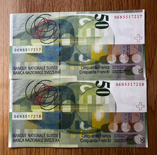 2x 50 Schweizer Franken 2006 Banknote Geldschein mit fortlaufenden Nummern