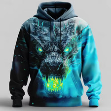 3D Ice Dragon Pullover Hoodie, Blue Water Myth Fantasy All Over Print