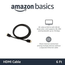 AMAZON BASICS HDMI CABLE, 3-PACK, 6 FT, HIGH-SPEED 4K 60HZ HDMI 2.0 - BLACK