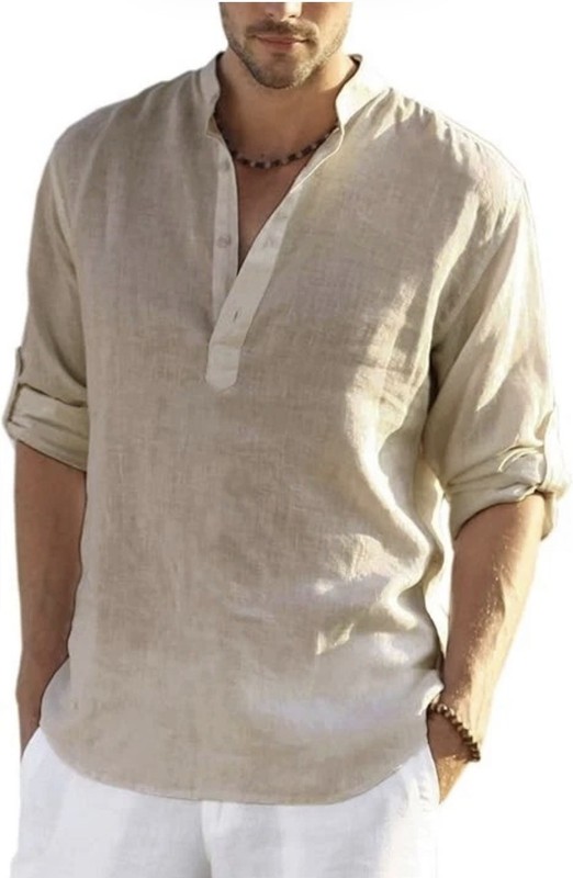COOFANDY Men's Cotton Linen Henley T-Shirt Long Sleeve Hippie Casual Beach 2XL