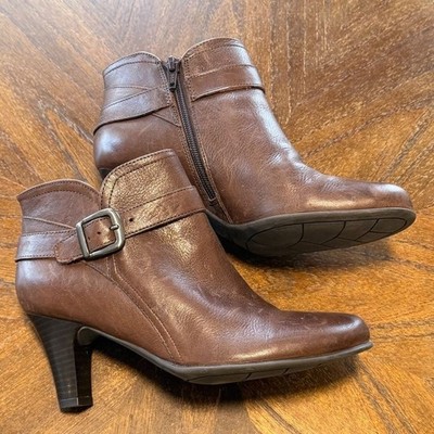 NURTURE Talin Brown Leather Heeled Zip Ankle Boot Booties SZ 6 Fall Autumn Buckl