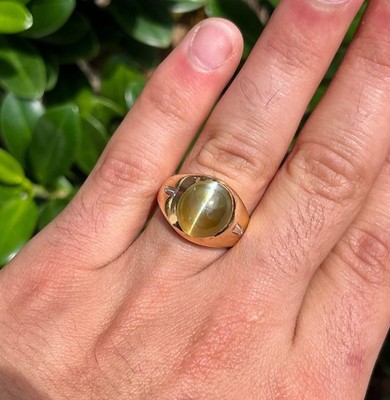 925 Sterling Silver Natural Cats Eye  & Cubic Zirconia Gemstone Men's Ring