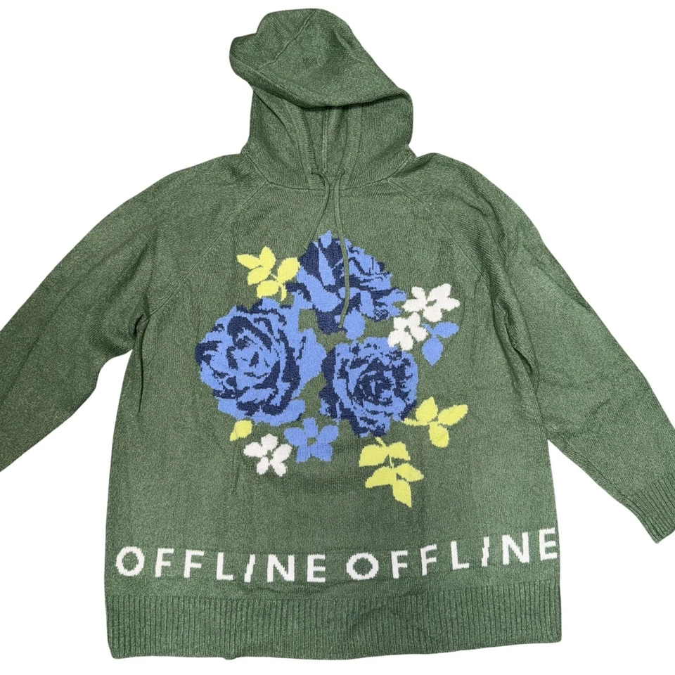 Usado en Excelente Condición Offline por Aerie Verde Floral Estampado Rosa Sudadera con Capucha Tejida Pullover Talla L Foto 2 de 4