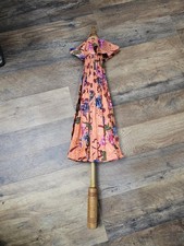 Asian Fabric Bamboo Decorative Floral Parasol Umbrella
