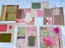 Set of 7 Pre Decorated Scrapbook Pages 12 x 12 Ready for Photos
