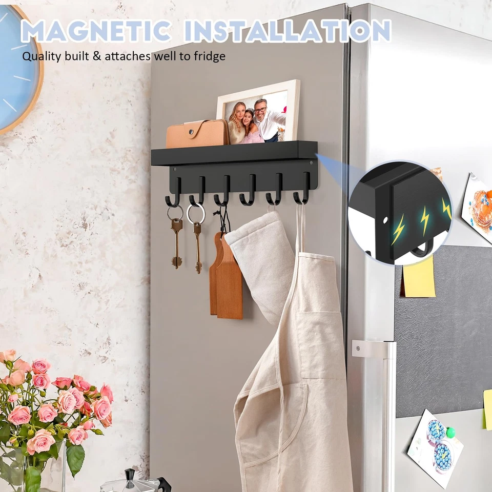 Porta-chaves magnético, porta-chaves de parede 9,65 polegadas com prateleira para geladeira, 6 M... - Imagem 2 de 4