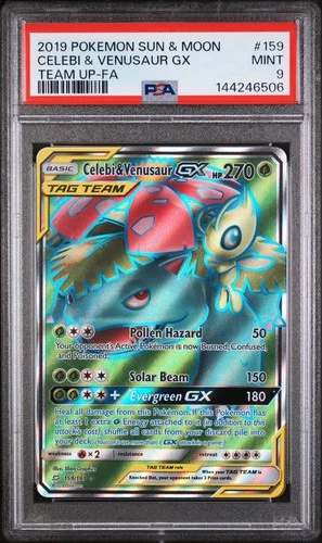 2019 POKEMON SUN & MOON TEAM UP #159 FULL ART/CELEBI & VENUSAUR GX PSA 9